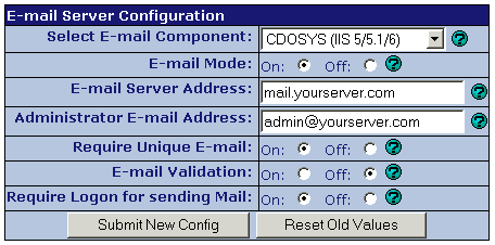 Picture of the E-mail Server Configurations